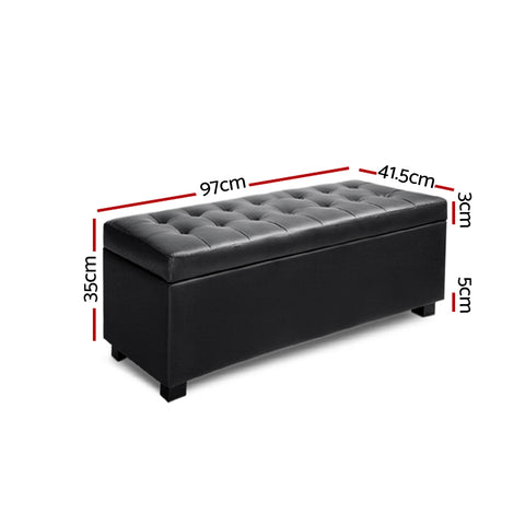 Storage Ottoman Blanket Box 97cm Leather Black