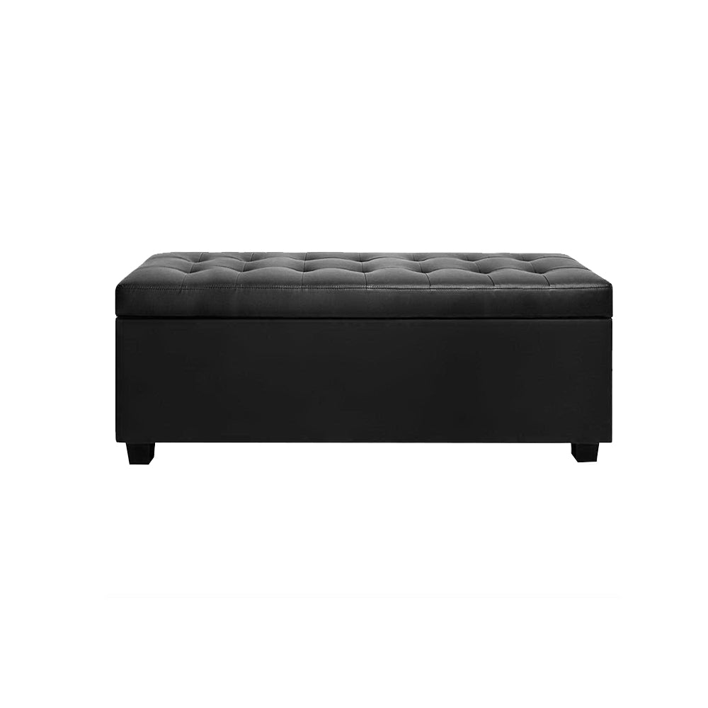 Storage Ottoman Blanket Box 97cm Leather Black