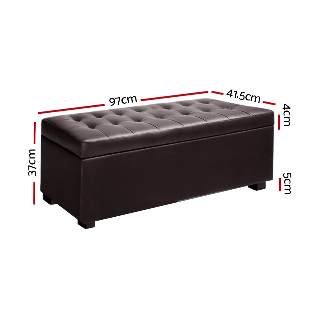 Storage Ottoman Blanket Box 97cm Leather Brown