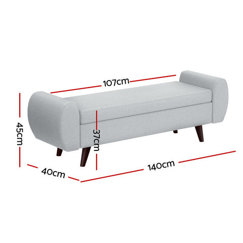 Storage Ottoman Blanket Box Armrest 140cm Grey