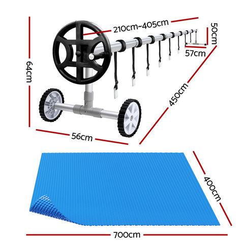 Pool Cover 600 Micron 7x4m w/ Roller 4m Solar Blanket