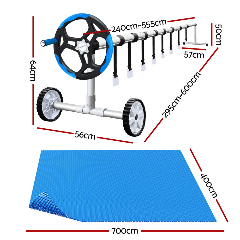 Pool Cover 600 Micron 7x4m w/ Roller Solar Blanket