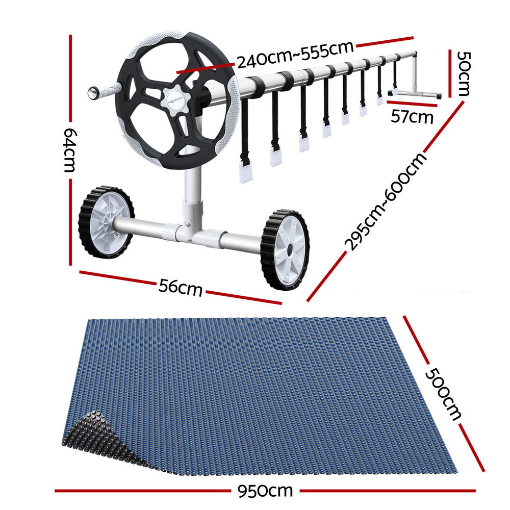 600 Micron Pool Cover w/ Roller 9.5x5m Black Solar Blanket