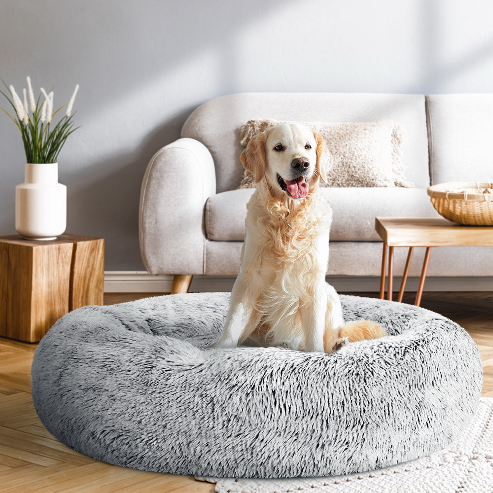 Pet Bed Dog Cat 90cm Large Calming Soft Plush Light Charcoal