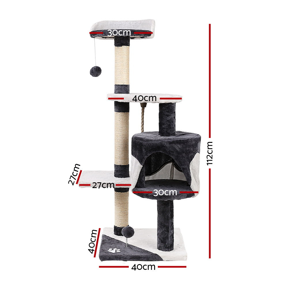 Sleek Cat Tree Tower with Scratching Posts - 112cm