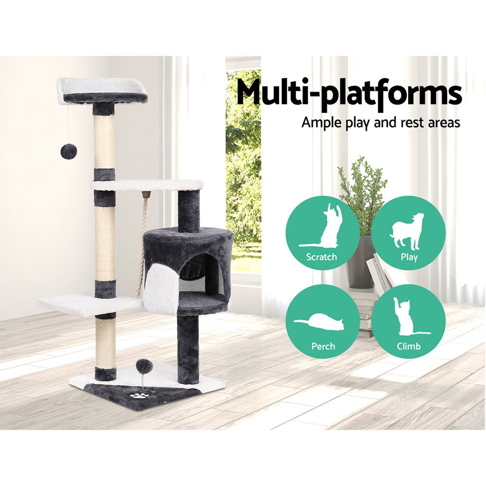 Sleek Cat Tree Tower with Scratching Posts - 112cm