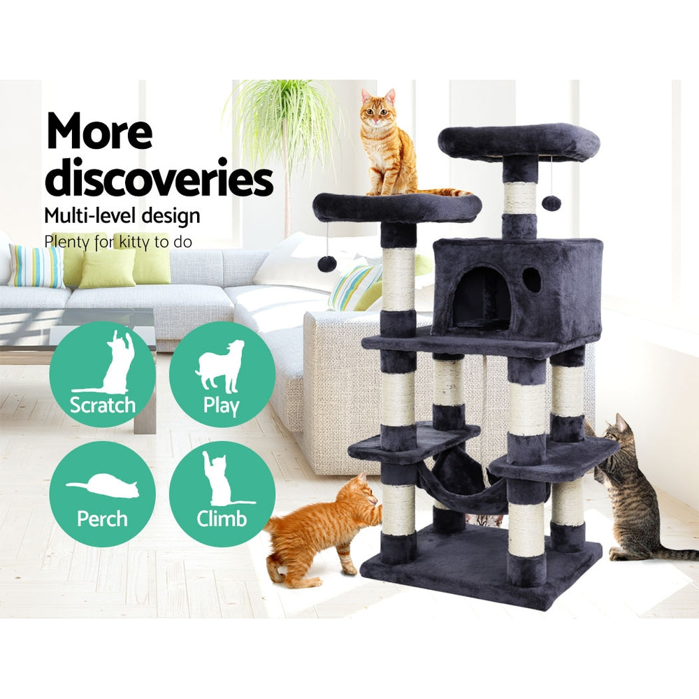 Elegant Cat Tree Tower with Scratching Posts - 145cm