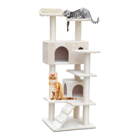 Elegant Cat Tree Tower with Scratching Posts - Beige 134cm