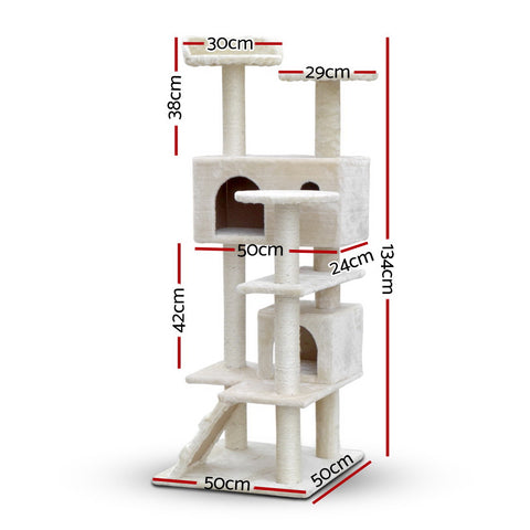 Elegant Cat Tree Tower with Scratching Posts - Beige 134cm