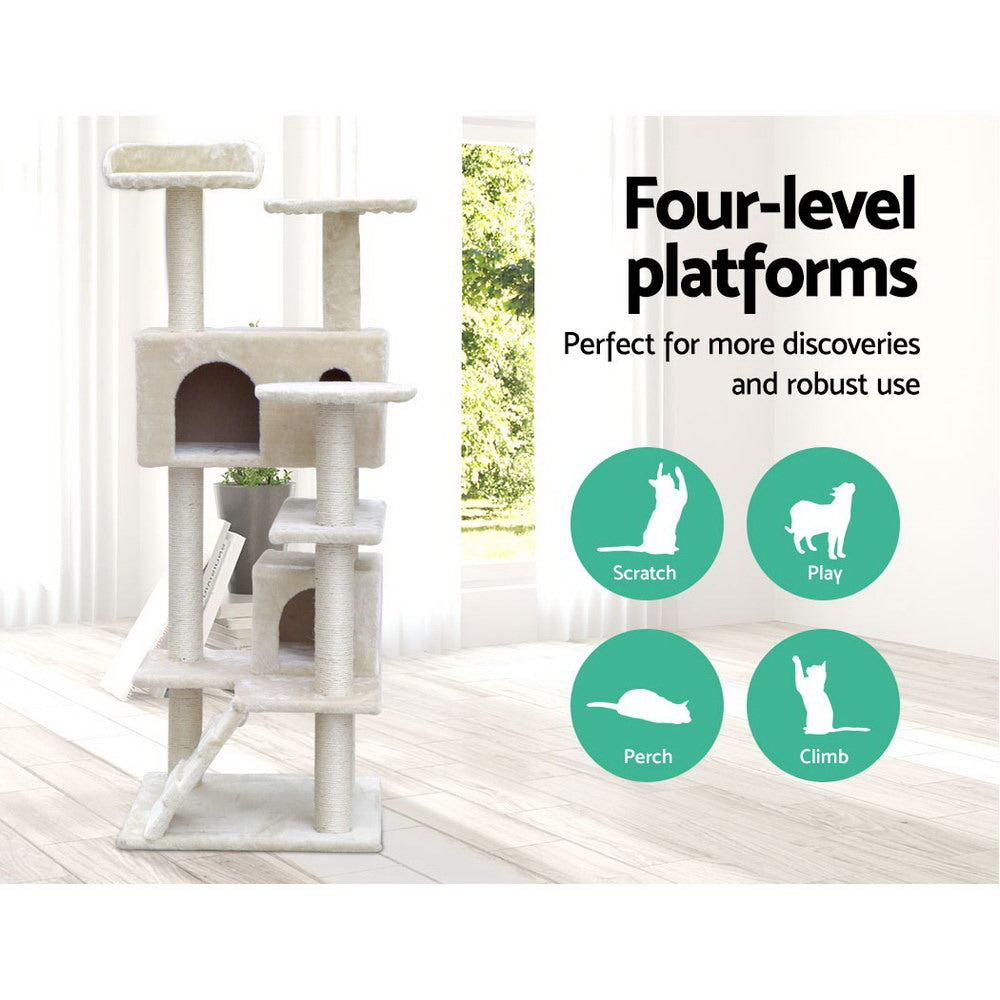 Elegant Cat Tree Tower with Scratching Posts - Beige 134cm