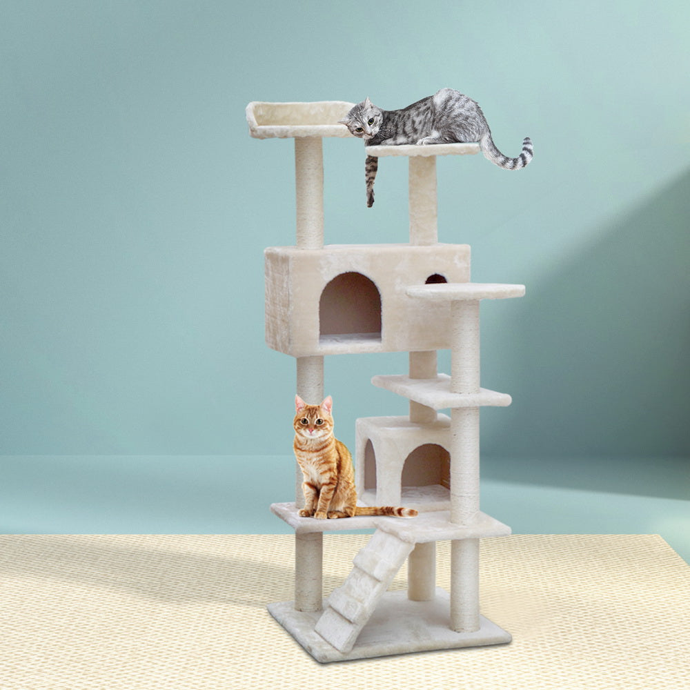 Elegant Cat Tree Tower with Scratching Posts - Beige 134cm