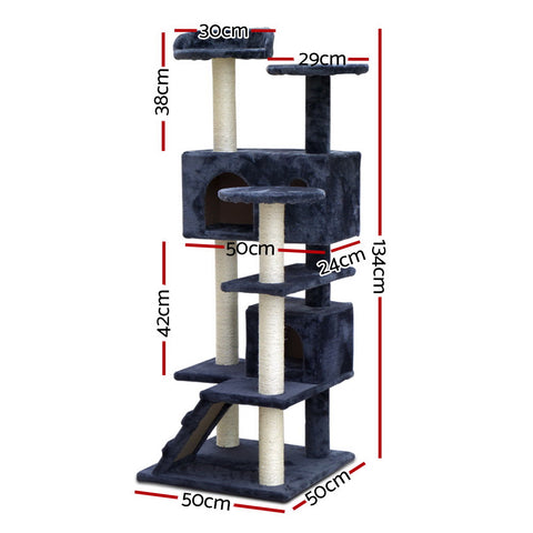 Modern Cat Tree Tower with Scratching Posts - Grey 134cm