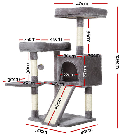 Modern Cat Tree Tower with Scratching Posts - Grey 103cm