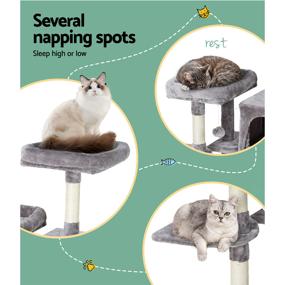 Modern Cat Tree Tower with Scratching Posts - Grey 103cm