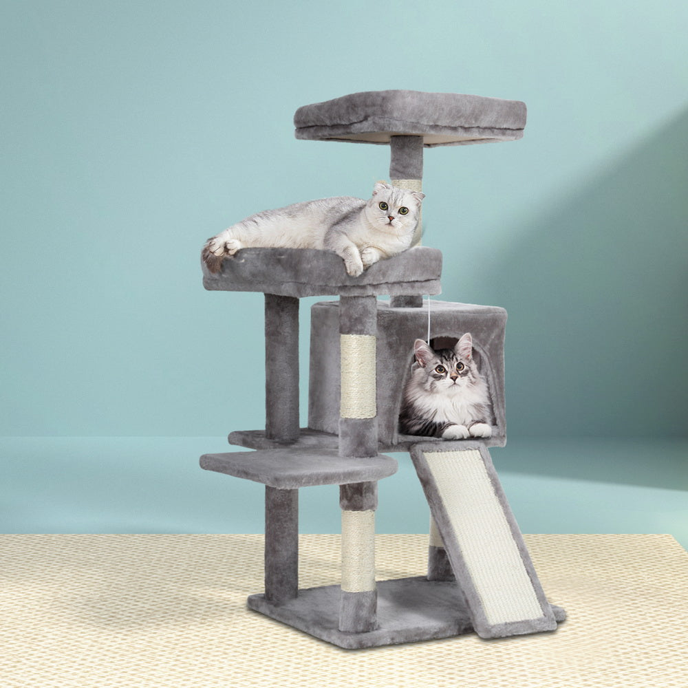 Modern Cat Tree Tower with Scratching Posts - Grey 103cm