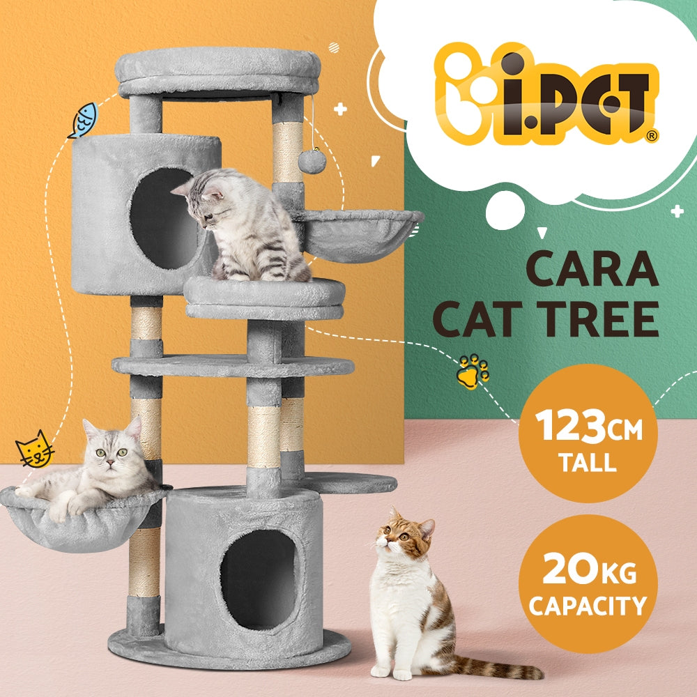 Sleek Cat Tree Tower with Scratching Posts - 123cm