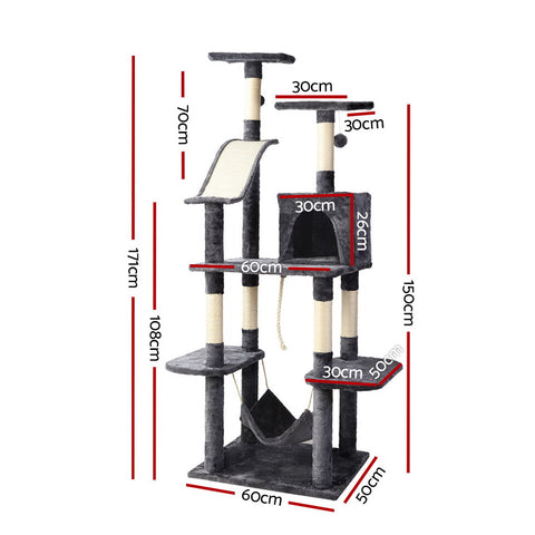 Versatile 171cm Wooden Cat Tree with Scratching Post