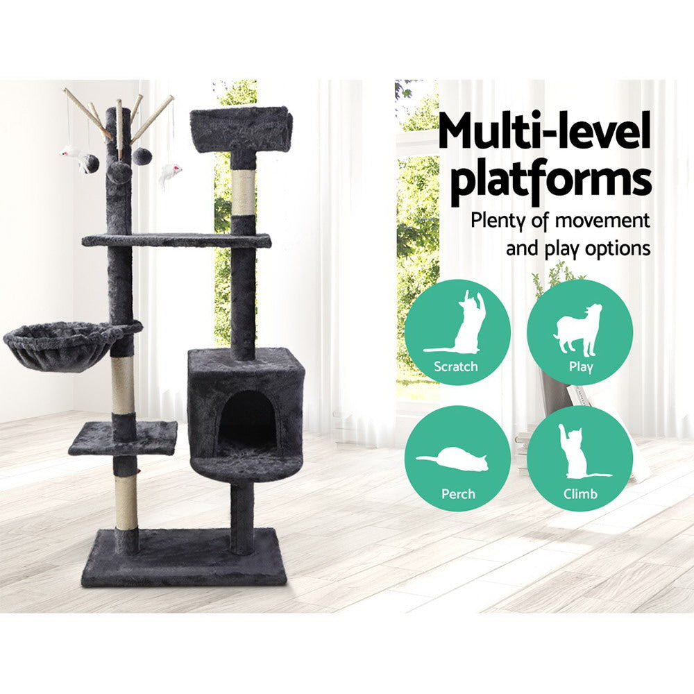 Stylish 140cm Cat Tree with Scratching Post - Grey