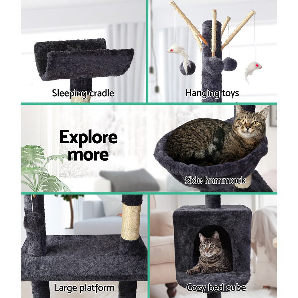 Stylish 140cm Cat Tree with Scratching Post - Grey