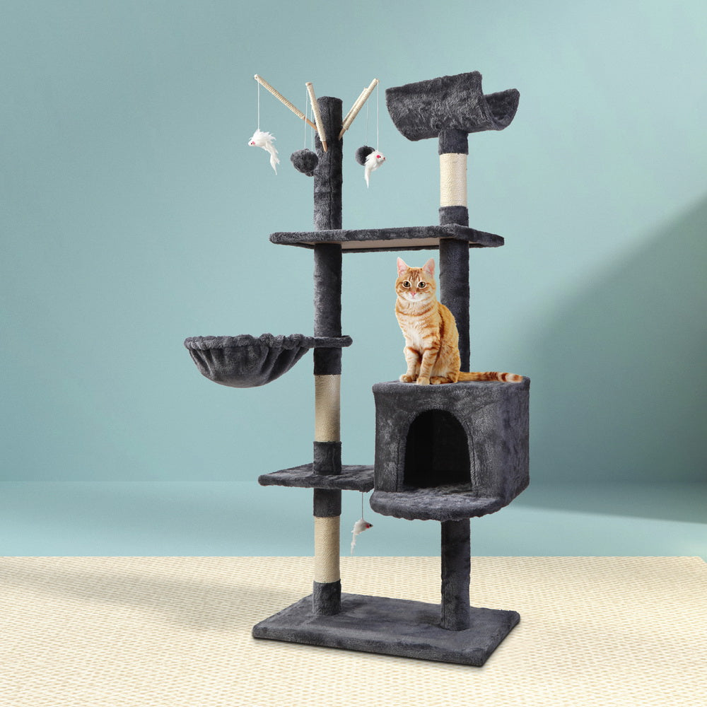 Stylish 140cm Cat Tree with Scratching Post - Grey