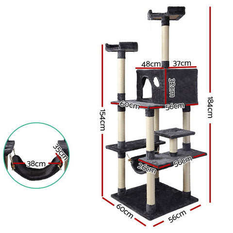 Heavy-Duty Cat Tree Tower with Scratching Posts - 184cm