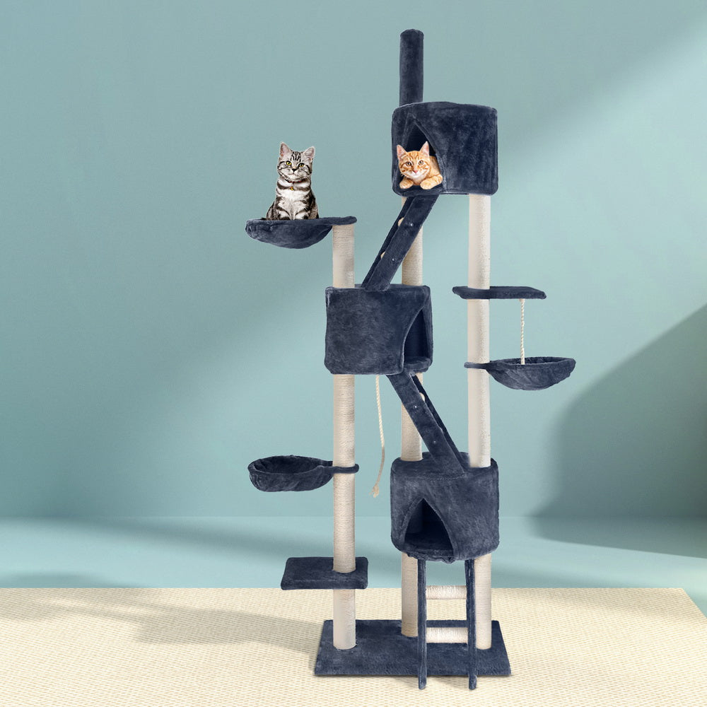 Tall 244cm Cat Tree with Scratching Post - Grey