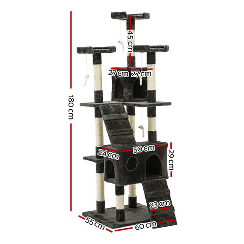 Elegant Cat Tree Tower with Scratching Posts - Grey 180cm