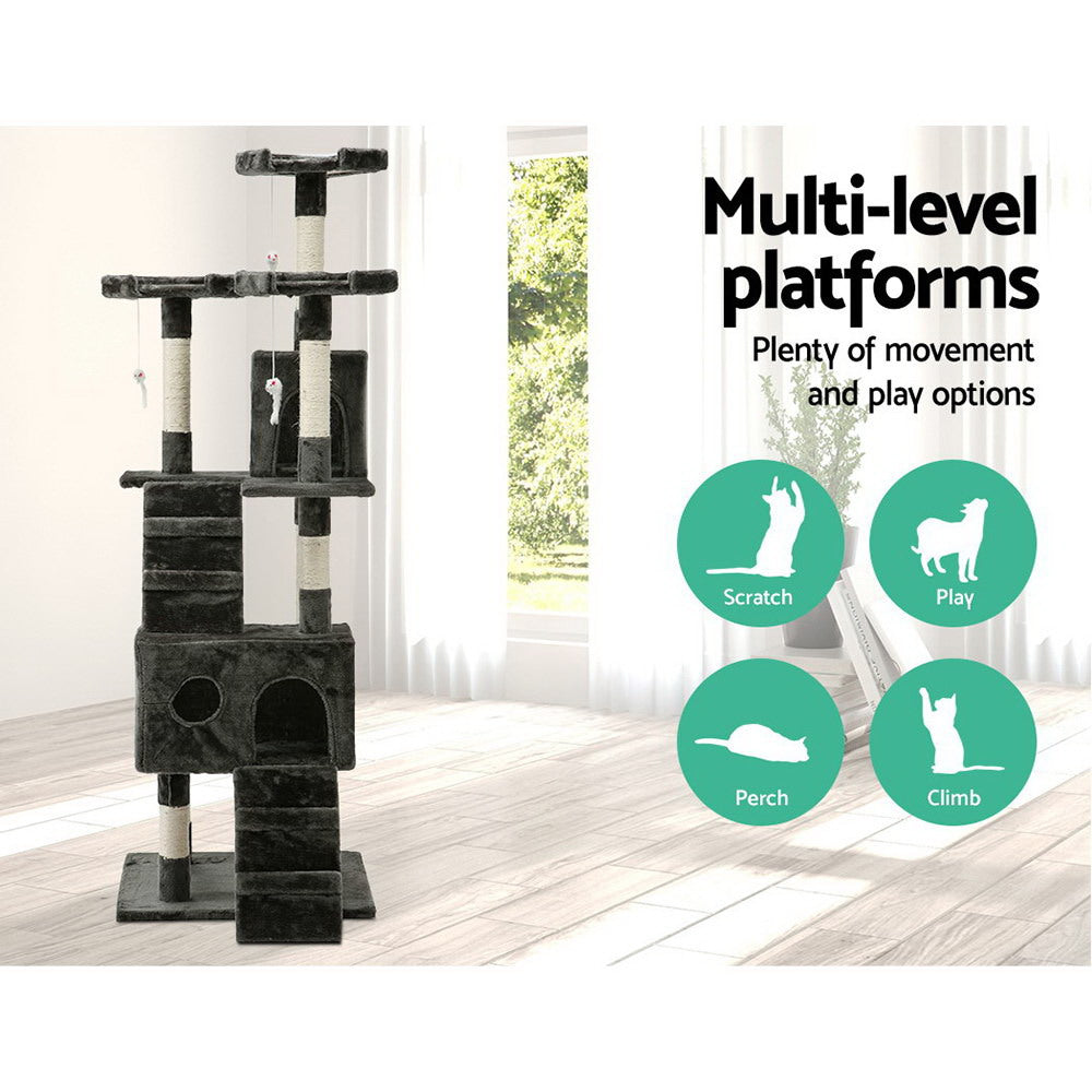 Elegant Cat Tree Tower with Scratching Posts - Grey 180cm