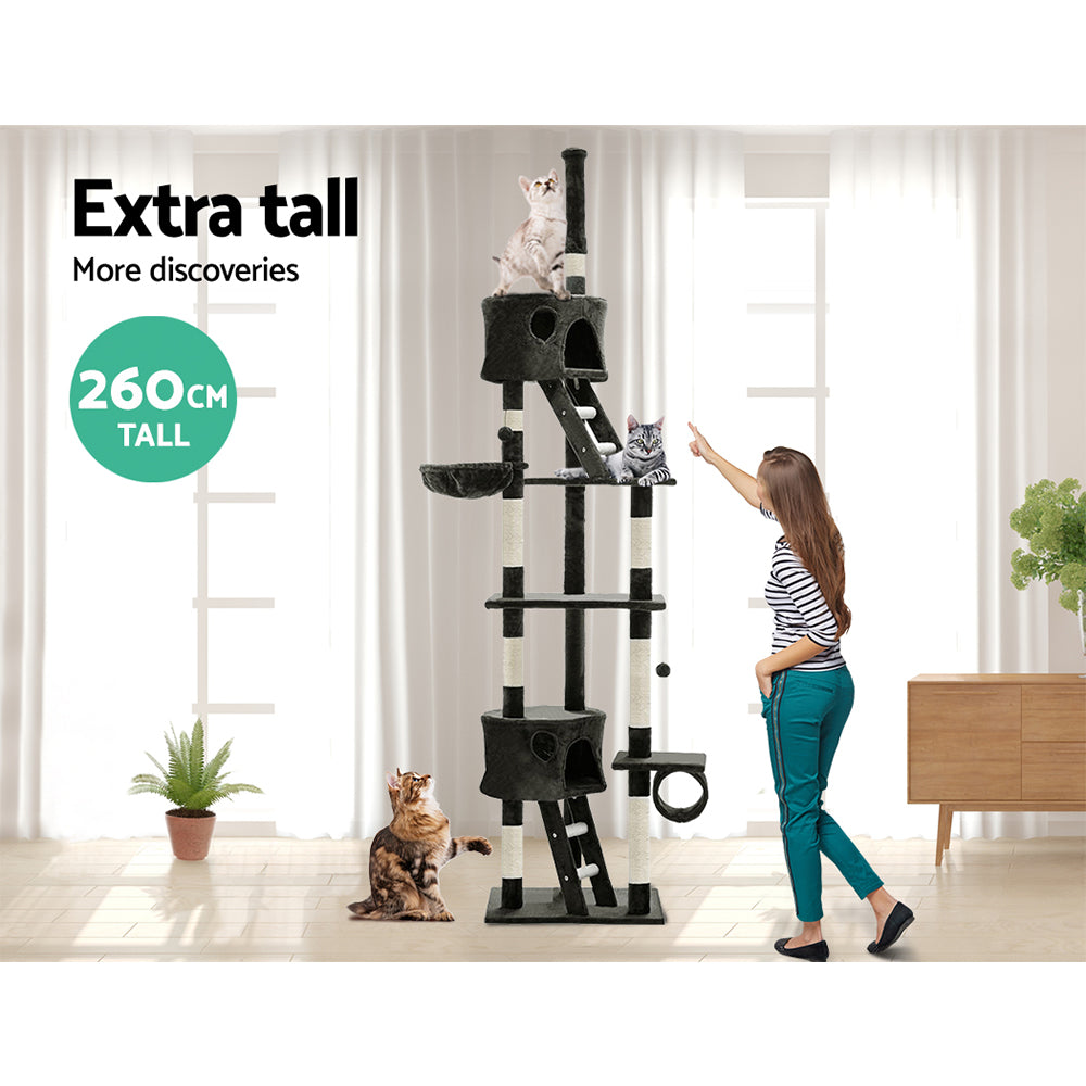 Massive 260cm Cat Tree with Scratching Post - Grey