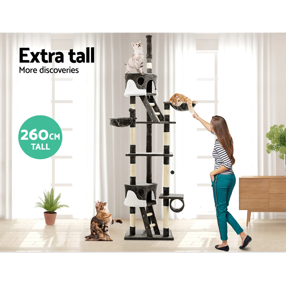 Massive 260cm Cat Tree with Scratching Post - Grey