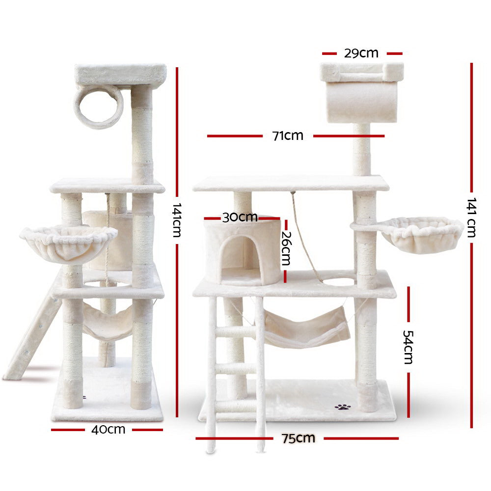 i.Pet Cat Tree 141cm Trees Scratching Post Scratcher Tower Condo House Furniture Wood