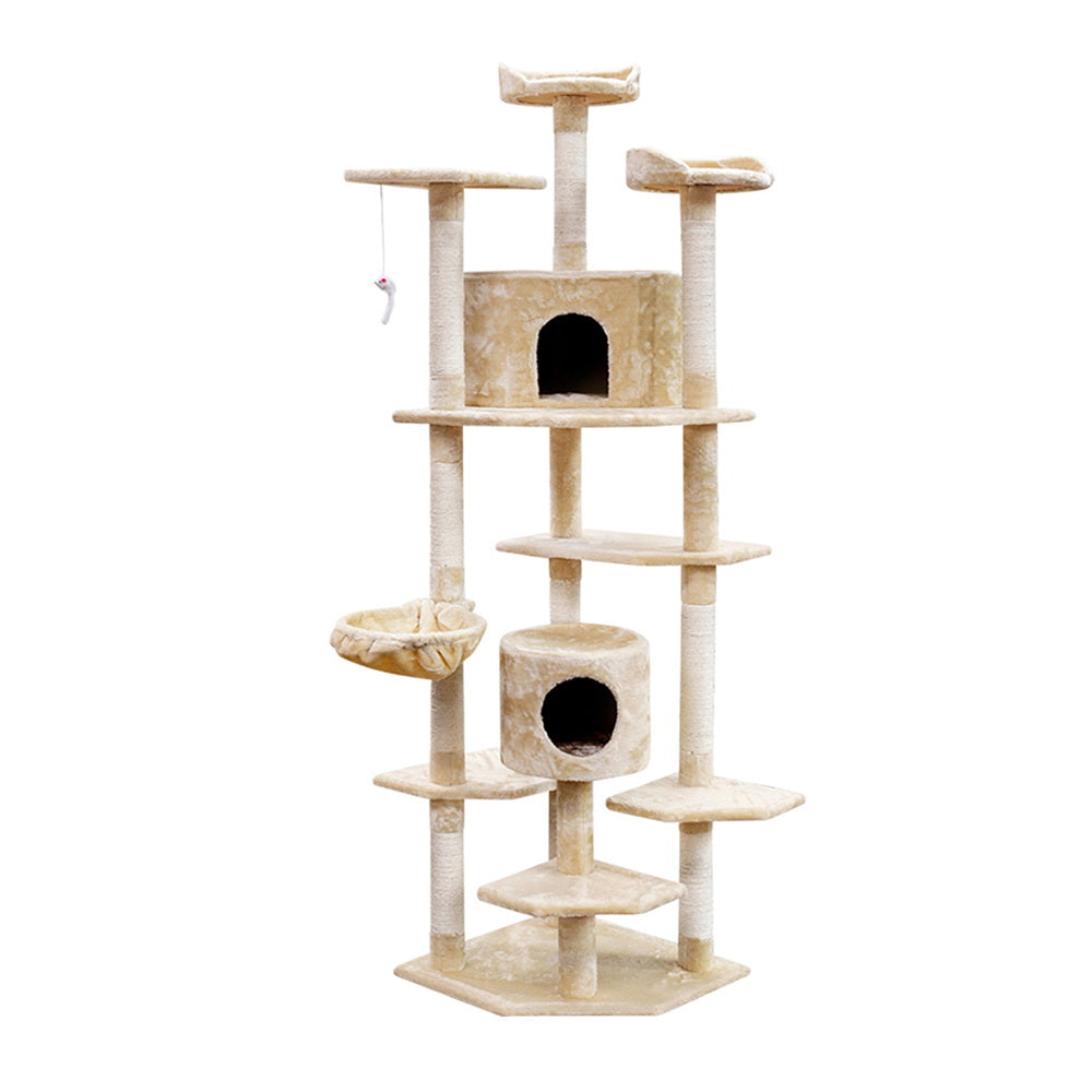 Elegant Cat Tree Tower with Scratching Posts - Beige 203cm