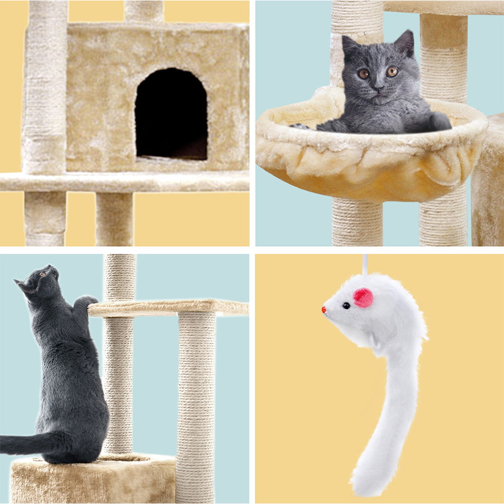 Elegant Cat Tree Tower with Scratching Posts - Beige 203cm