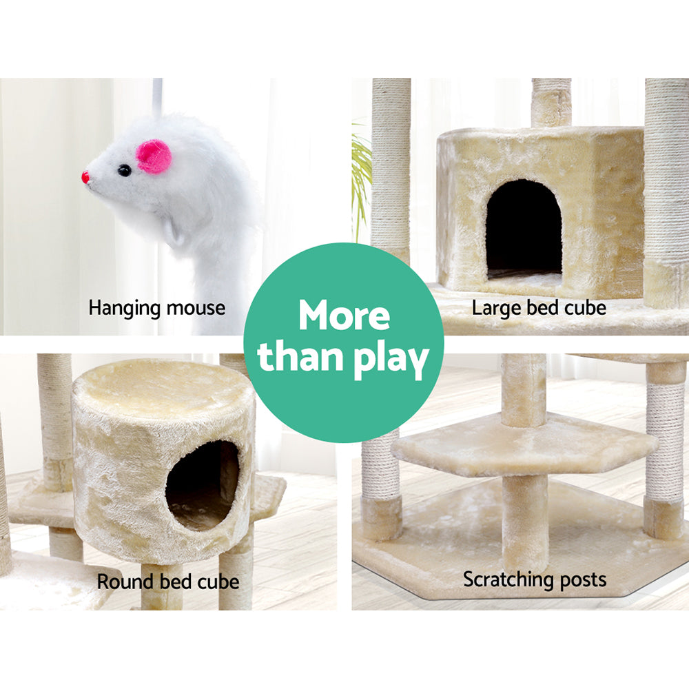 Elegant Cat Tree Tower with Scratching Posts - Beige 203cm