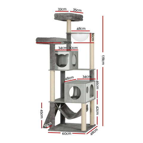 Wooden Cat Tree with Scratching Post - 178CM