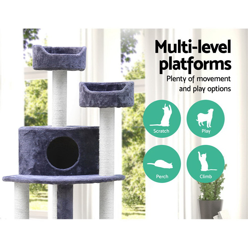 Stylish Cat Tree Tower with Scratching Posts - Grey 126cm