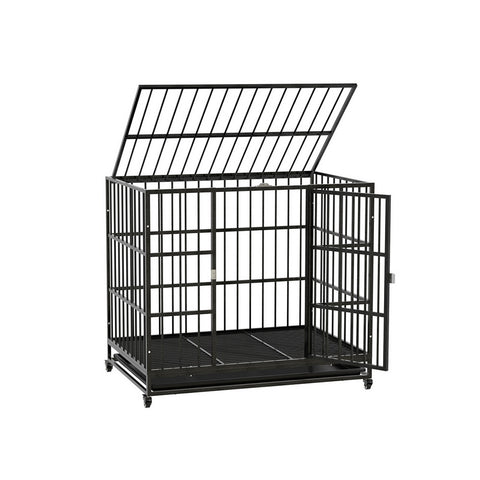 Durable Large Dog Crate with Wheels - Metal Pet Kennel