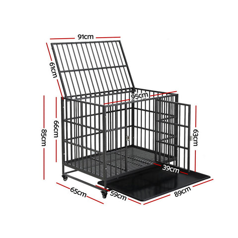 Durable Large Dog Crate with Wheels - Metal Pet Kennel