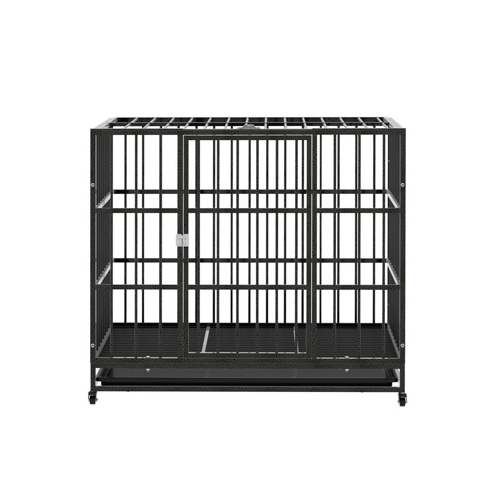 Durable Large Dog Crate with Wheels - Metal Pet Kennel