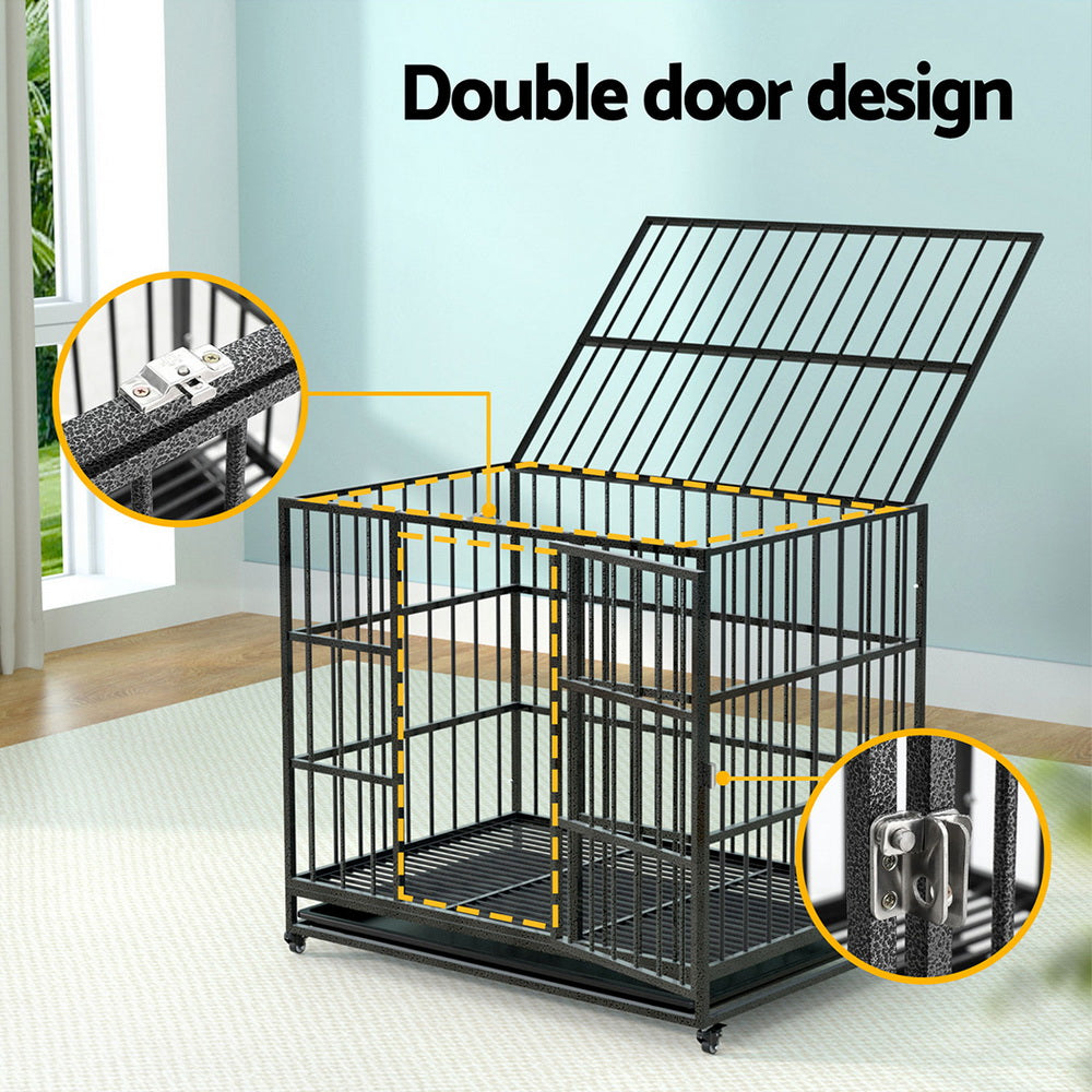 Durable Large Dog Crate with Wheels - Metal Pet Kennel