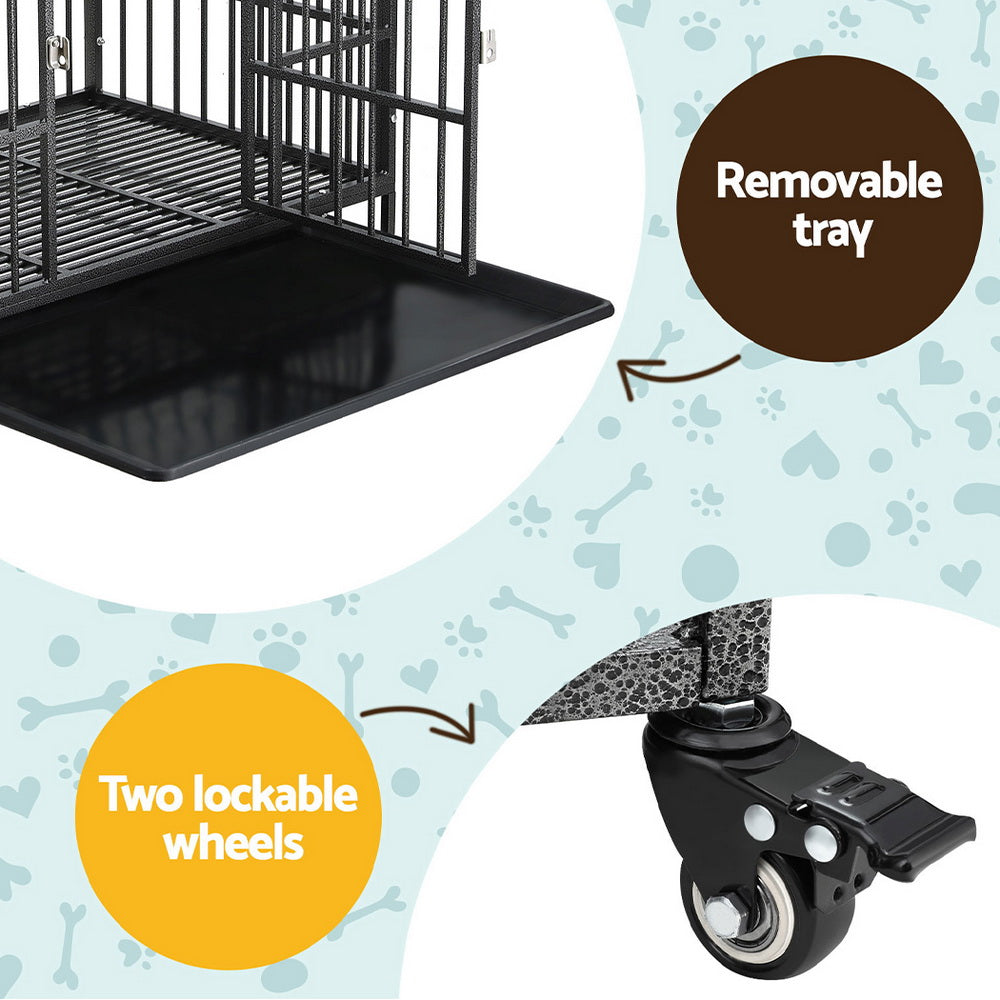 Durable Large Dog Crate with Wheels - Metal Pet Kennel