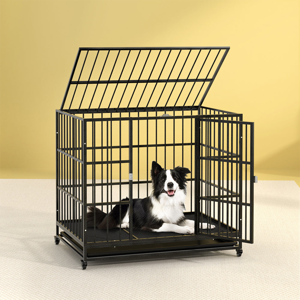 Durable Large Dog Crate with Wheels - Metal Pet Kennel