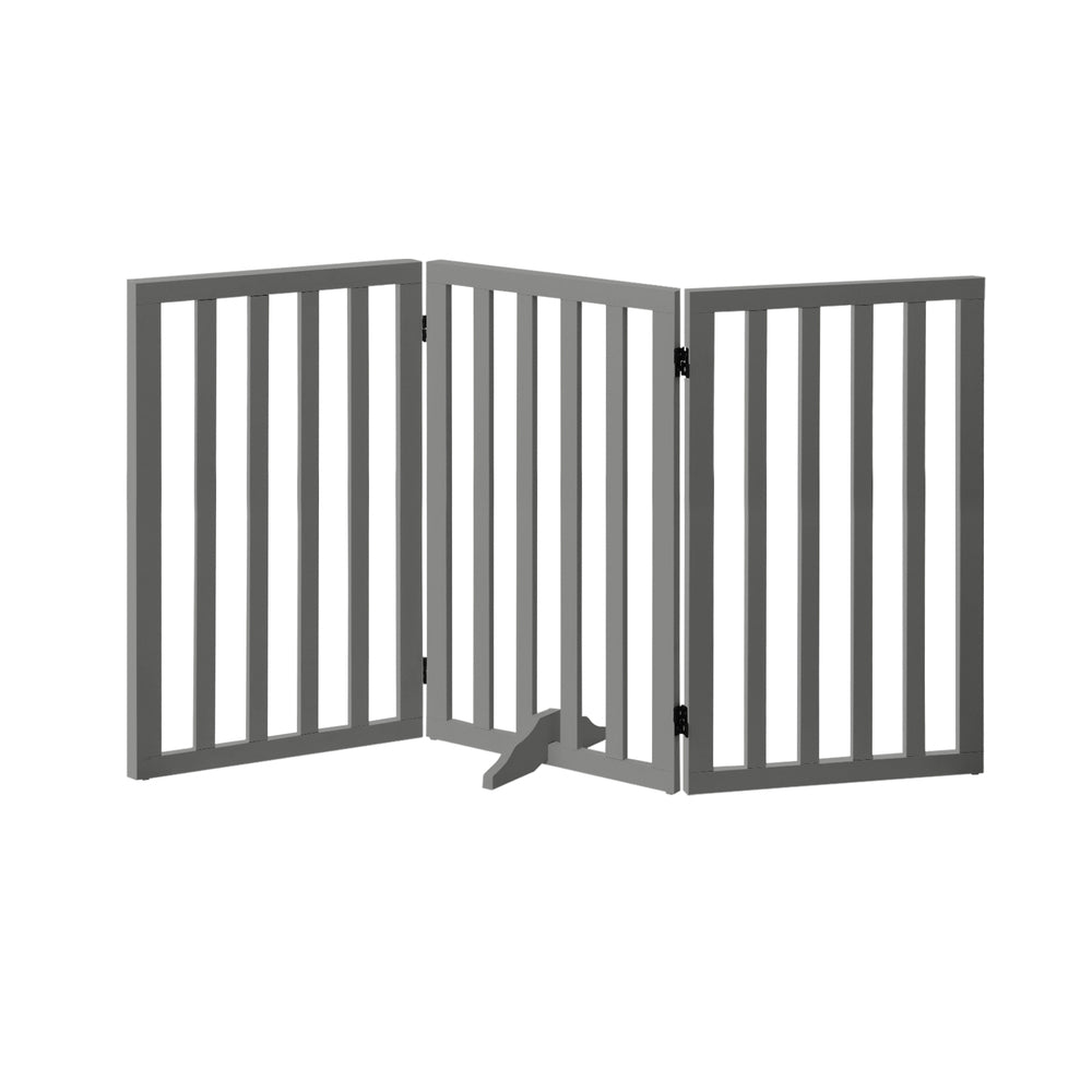 Wooden Pet Gate Dog Fence 3 Panels 80cm Grey