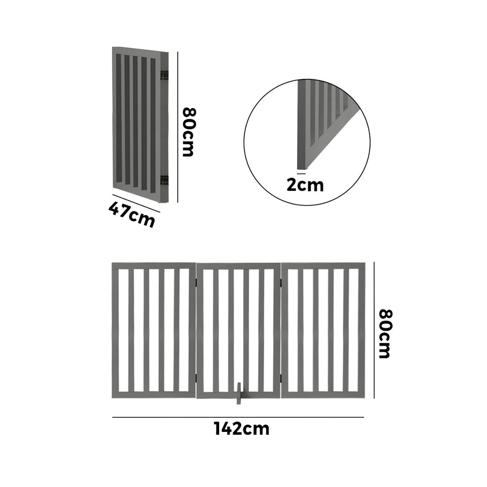 Wooden Pet Gate Dog Fence 3 Panels 80cm Grey