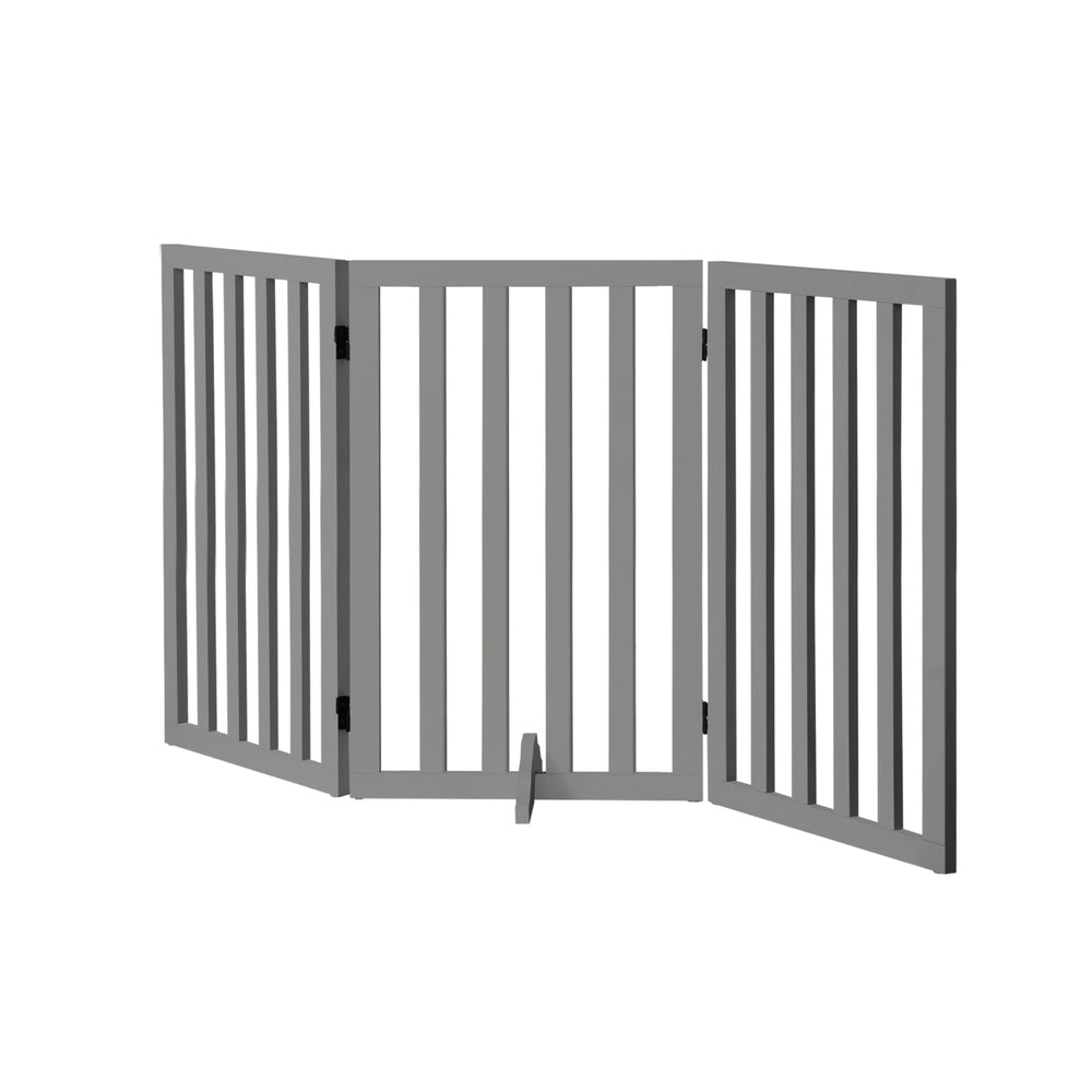 Wooden Pet Gate Dog Fence 3 Panels 80cm Grey