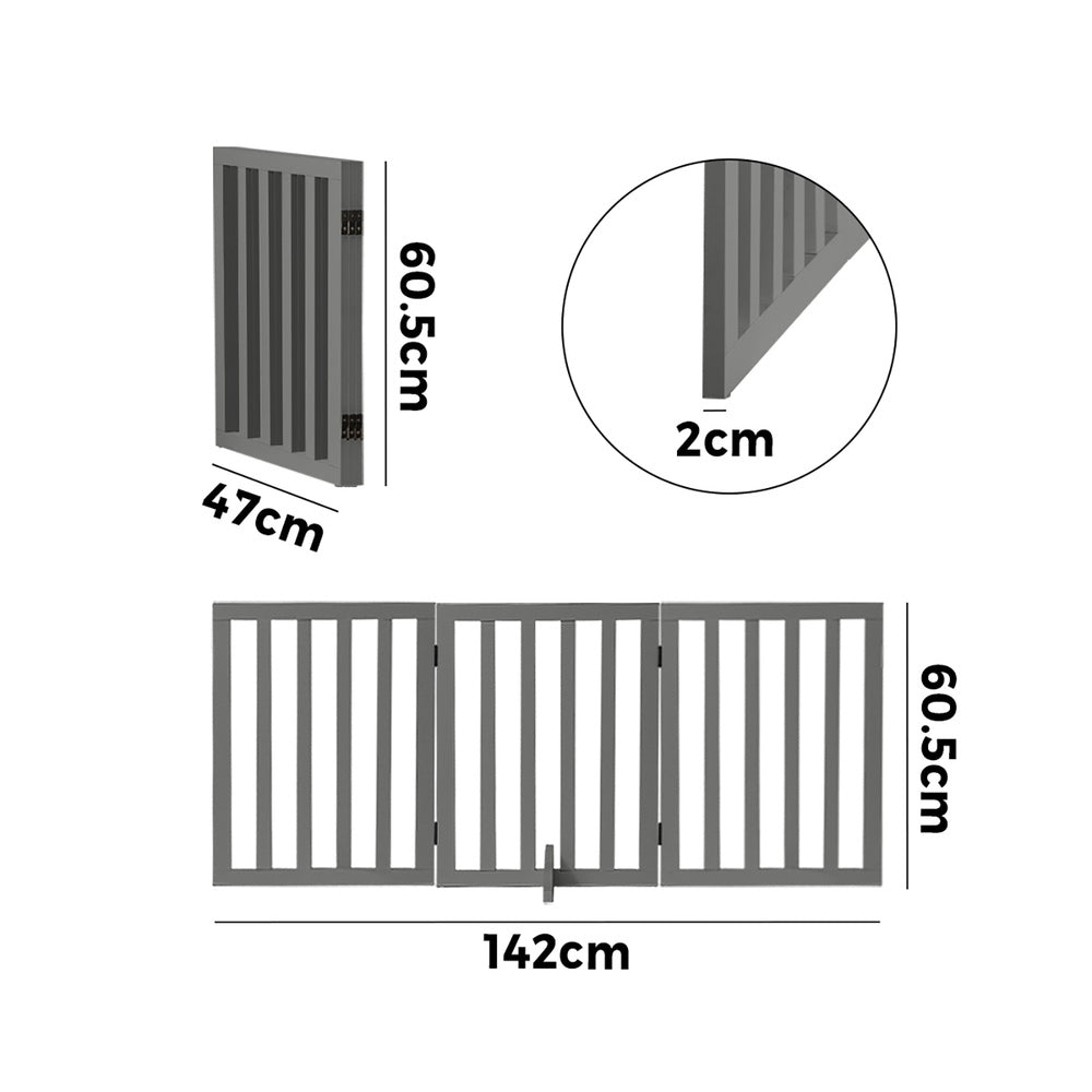 Wooden Pet Gate Dog Fence 3 Panels 80cm Grey