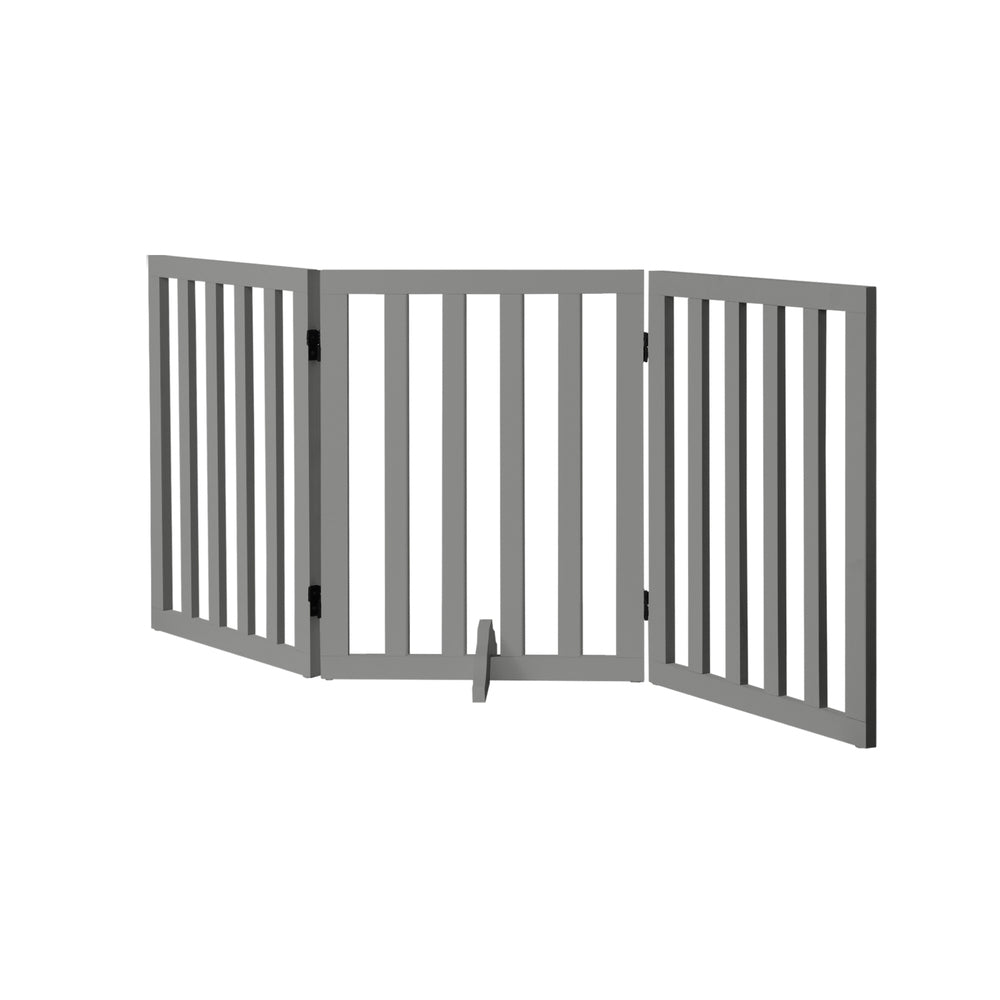 Wooden Pet Gate Dog Fence 3 Panels 80cm Grey