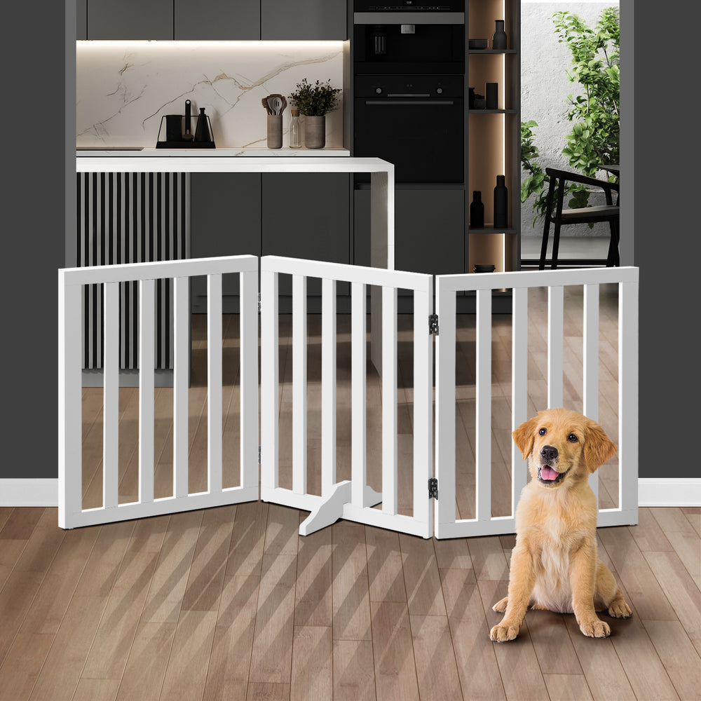 Wooden Pet Gate Dog Fence Safety Stair Barrier Security Door 3 Panels