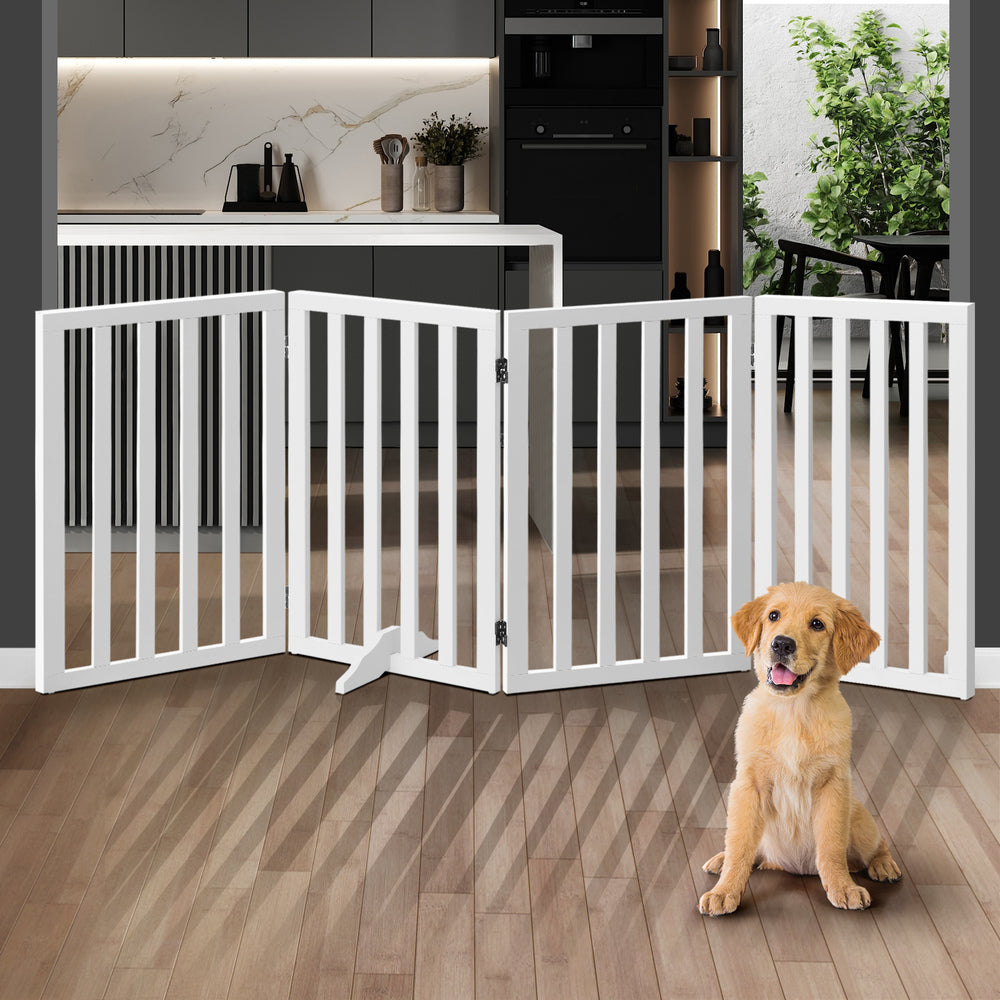 Wooden Pet Gate Dog Fence 4 Panels 80cm Grey