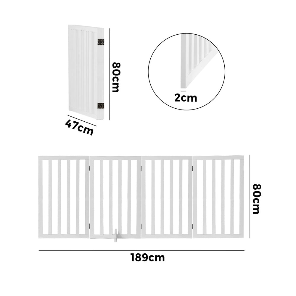 Wooden Pet Gate Dog Fence 4 Panels 80cm Grey